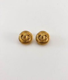 1994 Chanel Gold-Plated Round Logo Earrings