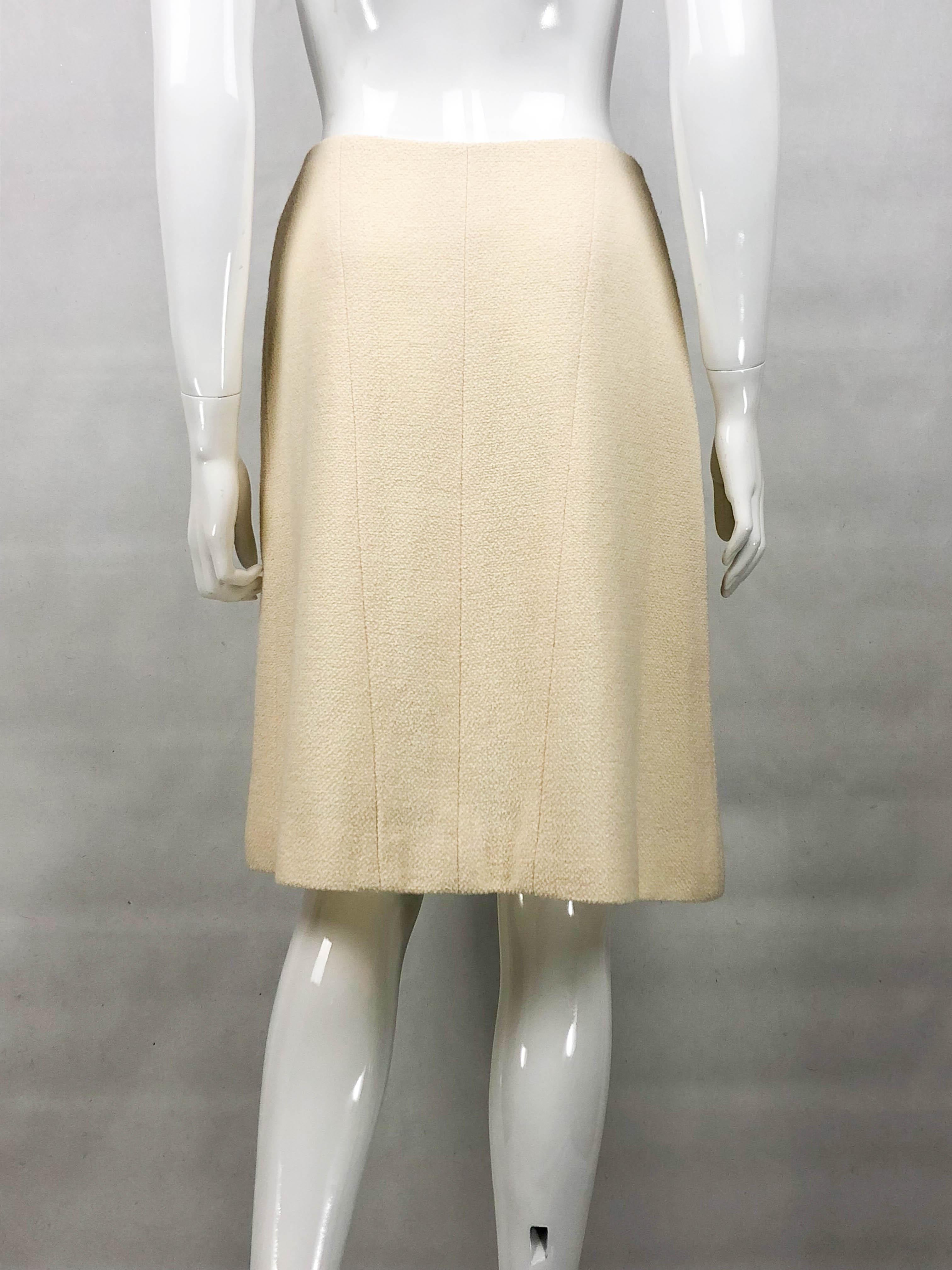 Women's 2003 Chanel Cream Wool A-Line Skirt For Sale
