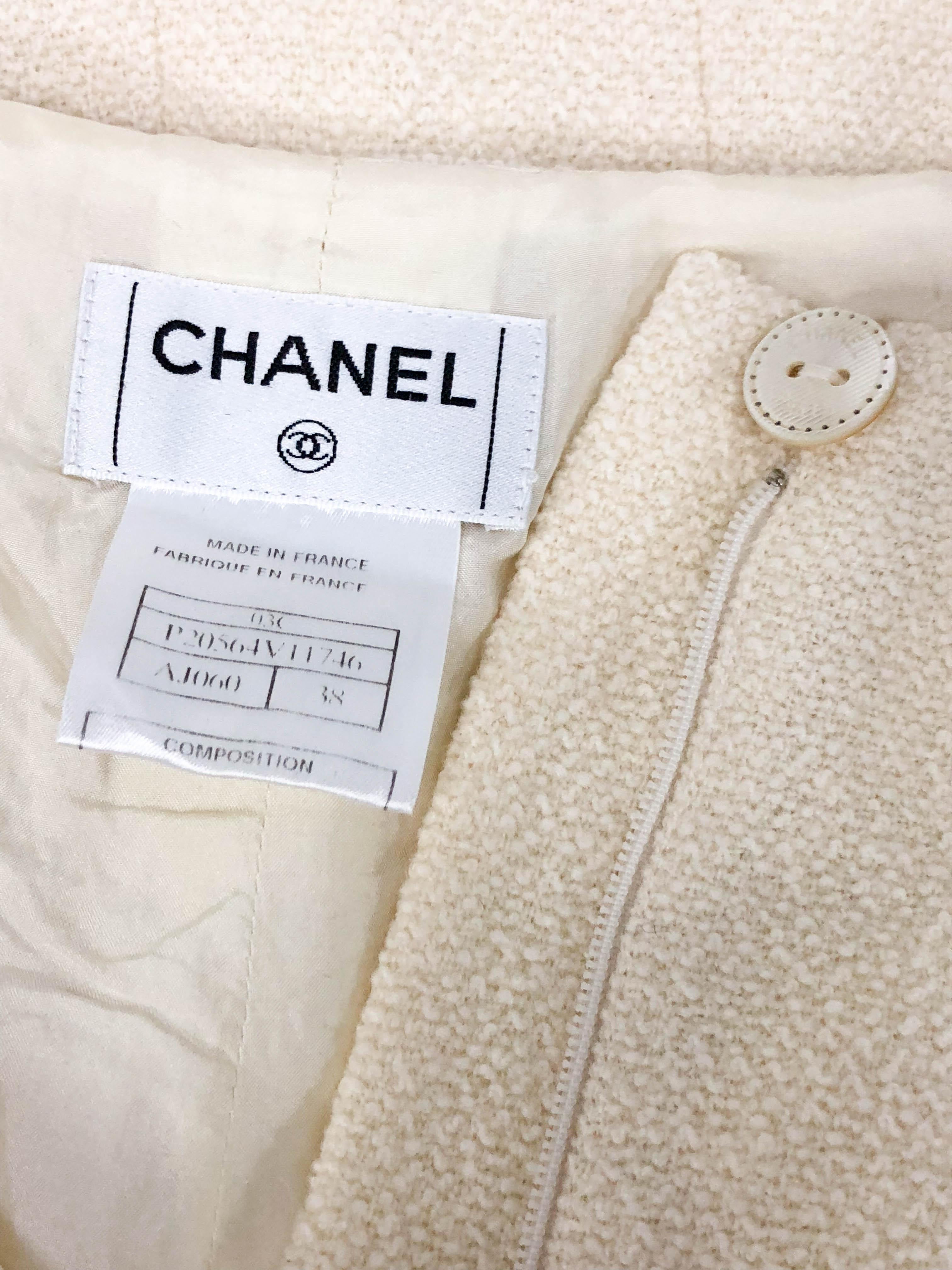 2003 Chanel Cream Wool A-Line Skirt For Sale 2