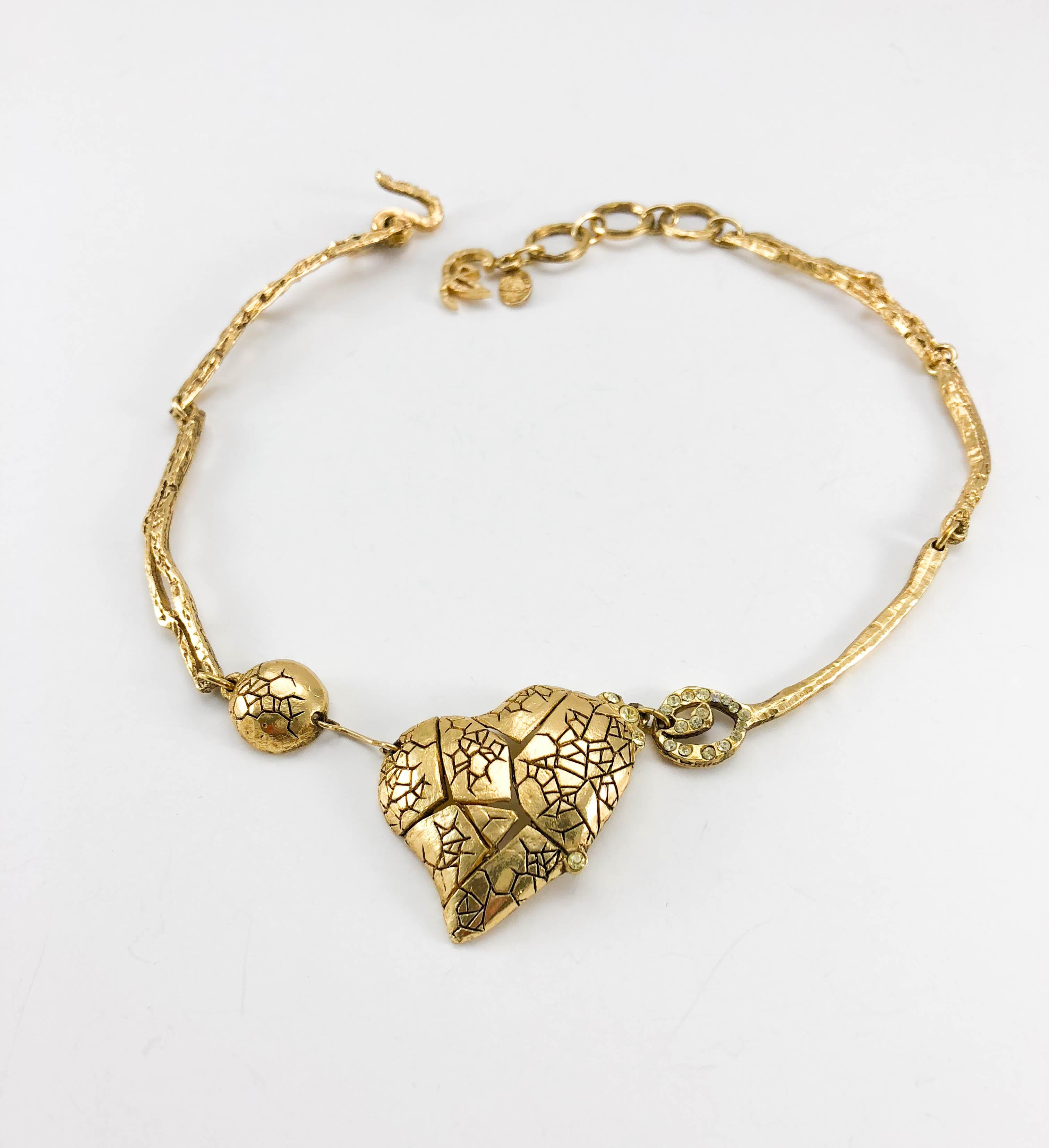 1990's Christian Lacroix Gold-Plated 'Broken Heart' Necklace 2