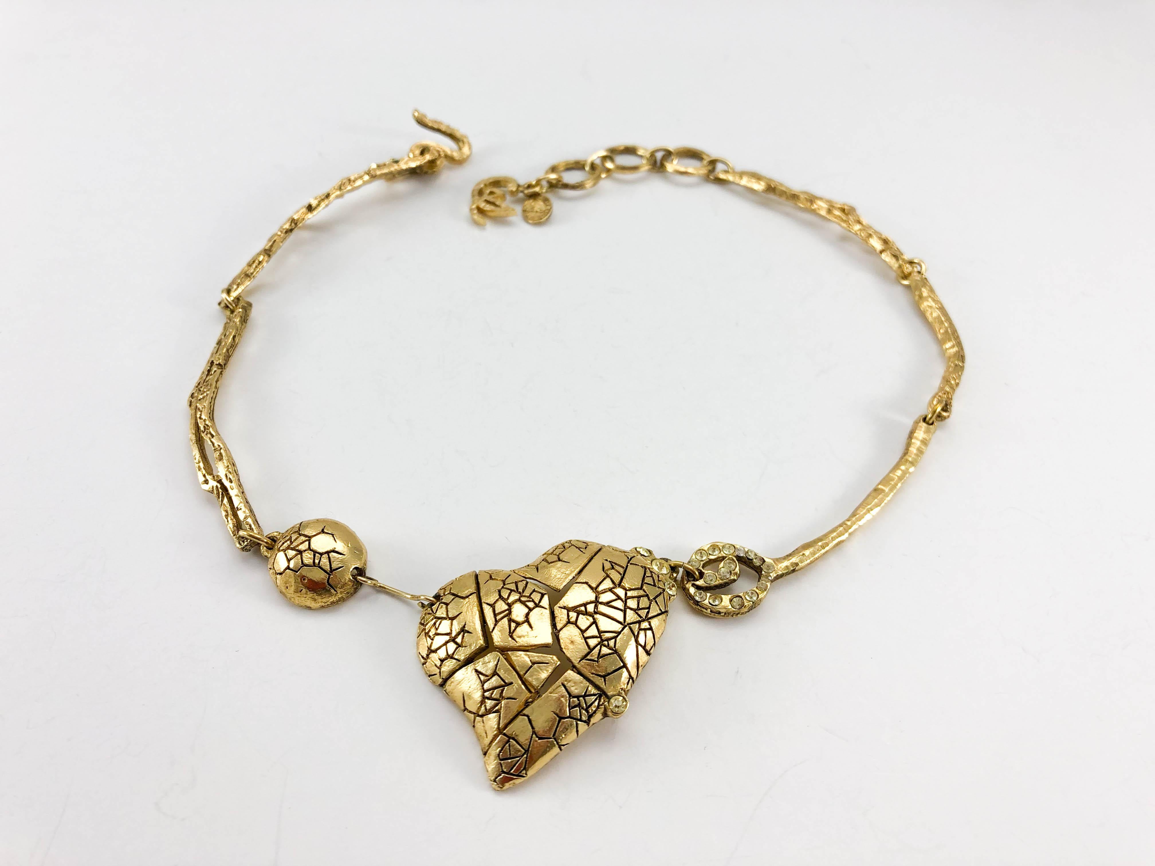 1990's Christian Lacroix Gold-Plated 'Broken Heart' Necklace 3