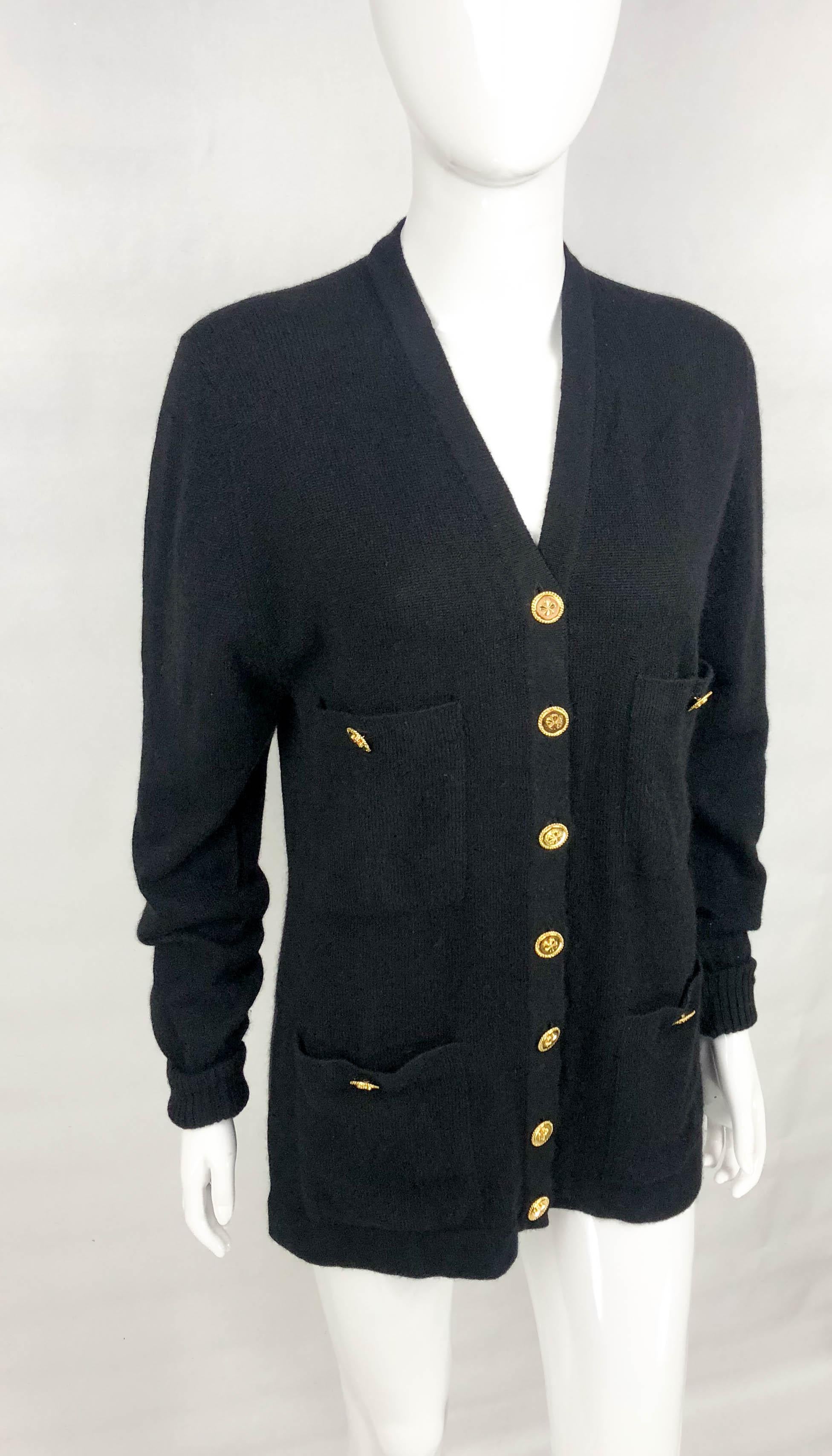 1990's Chanel Black Cashmere Cardigan With Gilt Buttons 1