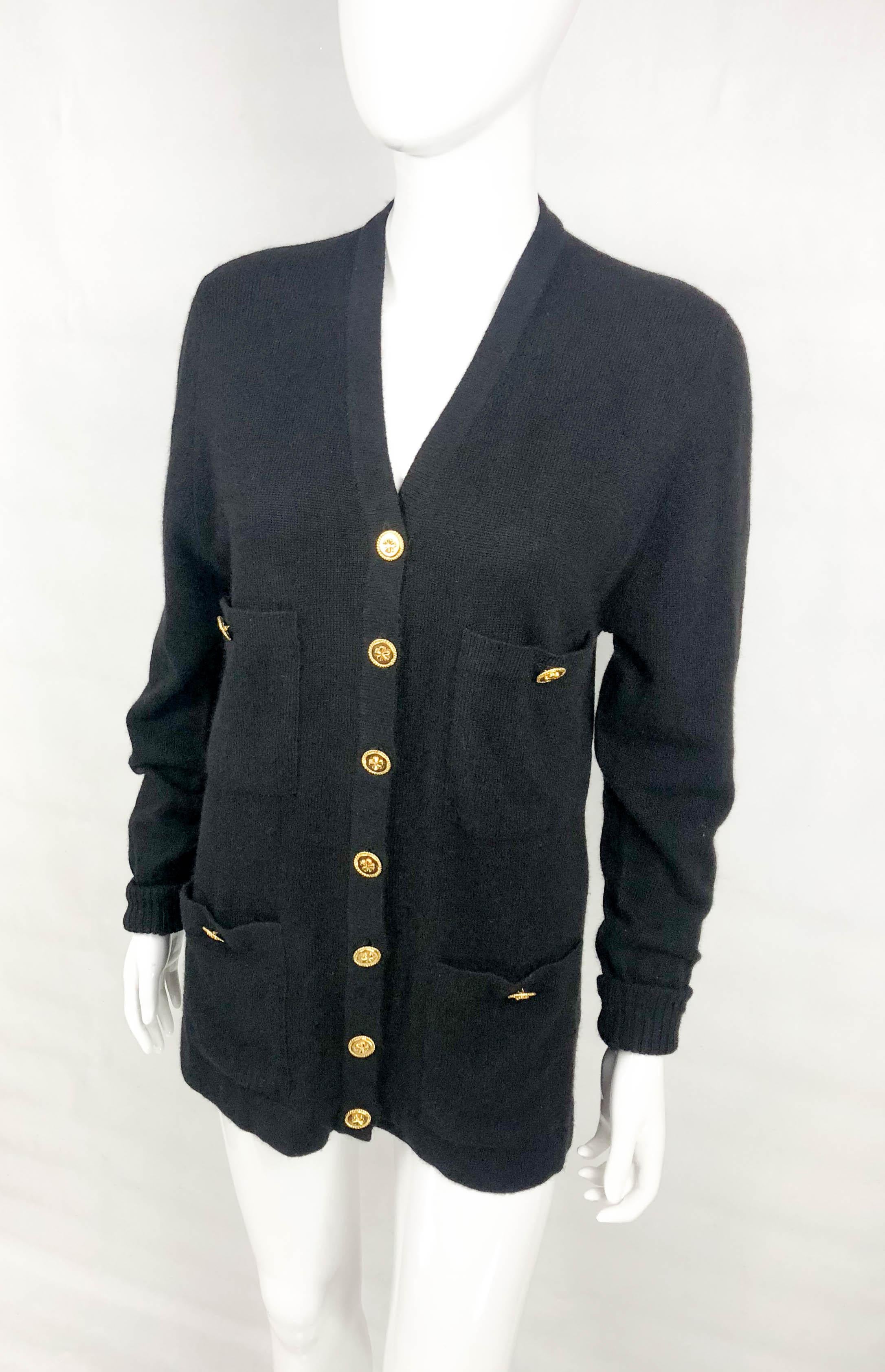 1990's Chanel Black Cashmere Cardigan With Gilt Buttons 2