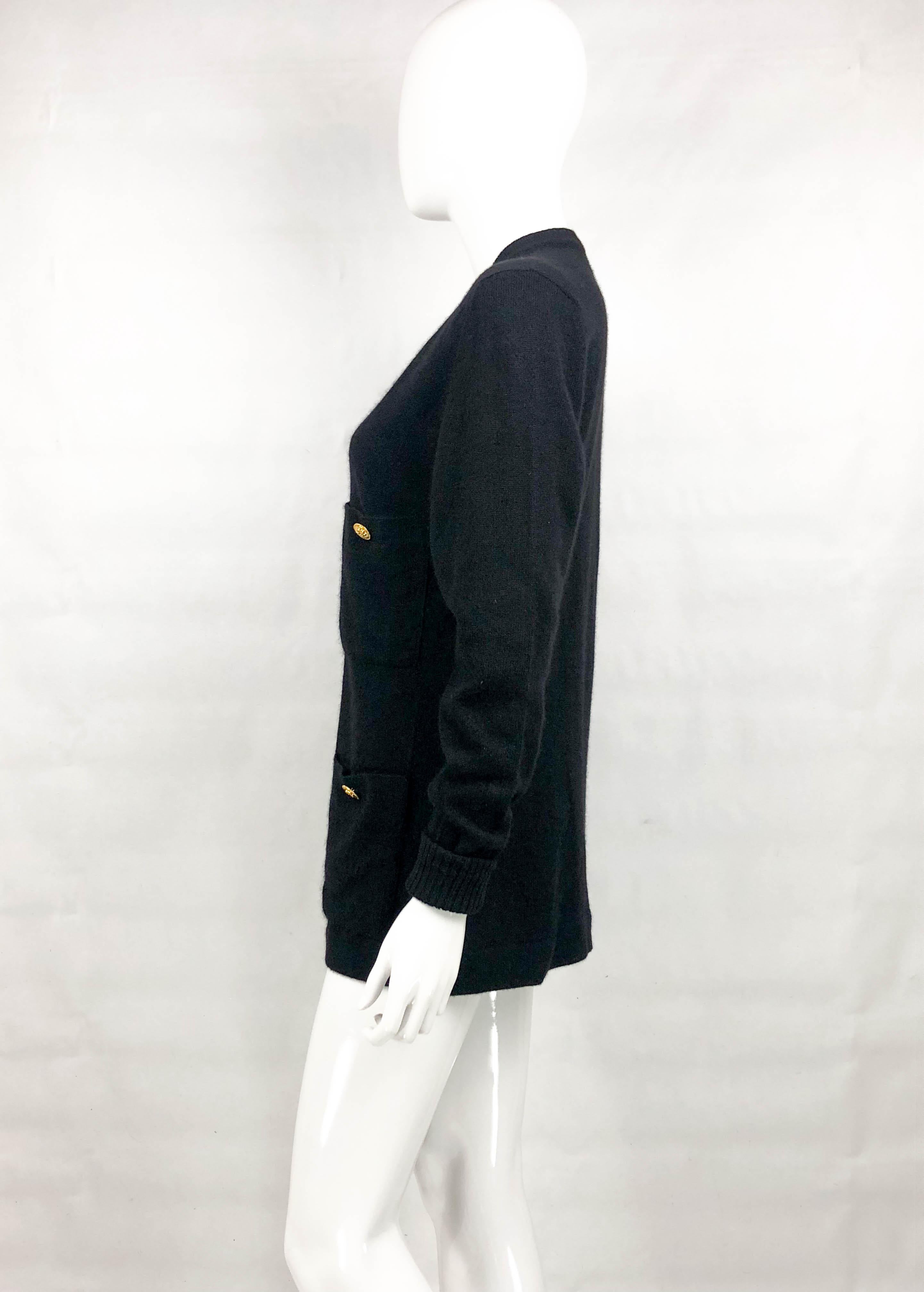 1990's Chanel Black Cashmere Cardigan With Gilt Buttons 3