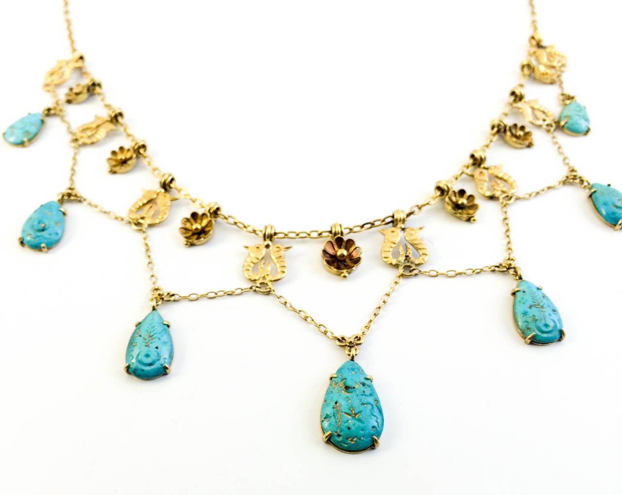 Egyptian Revival Turquoise and Gold Necklace - 1920s