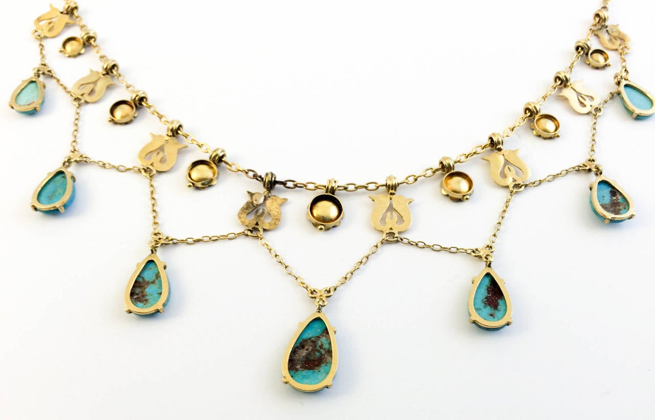 Women's Turquoise and Gold Necklace - 1920s