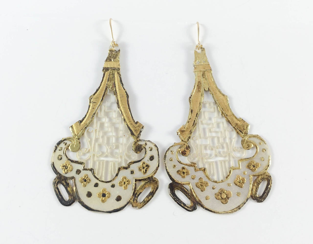Antique Mother of Pearl with Gold Details Earrings - 1860s