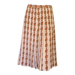 Retro Celine Silk Pleated Floral Skirt - 1990s