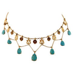 Antique Turquoise and Gold Necklace - 1920s