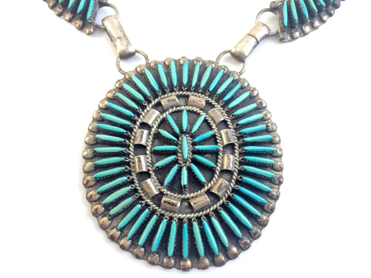 Native American Silver and Turquoise Necklace - 1970s In Good Condition In London, Chelsea