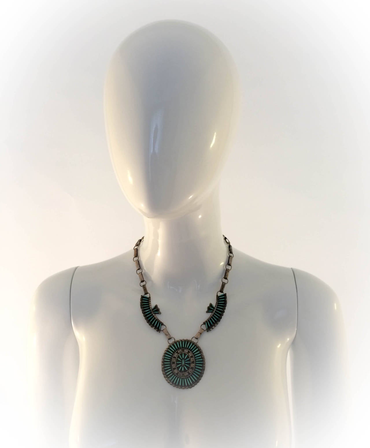 Native American Silver and Turquoise Necklace - 1970s 2
