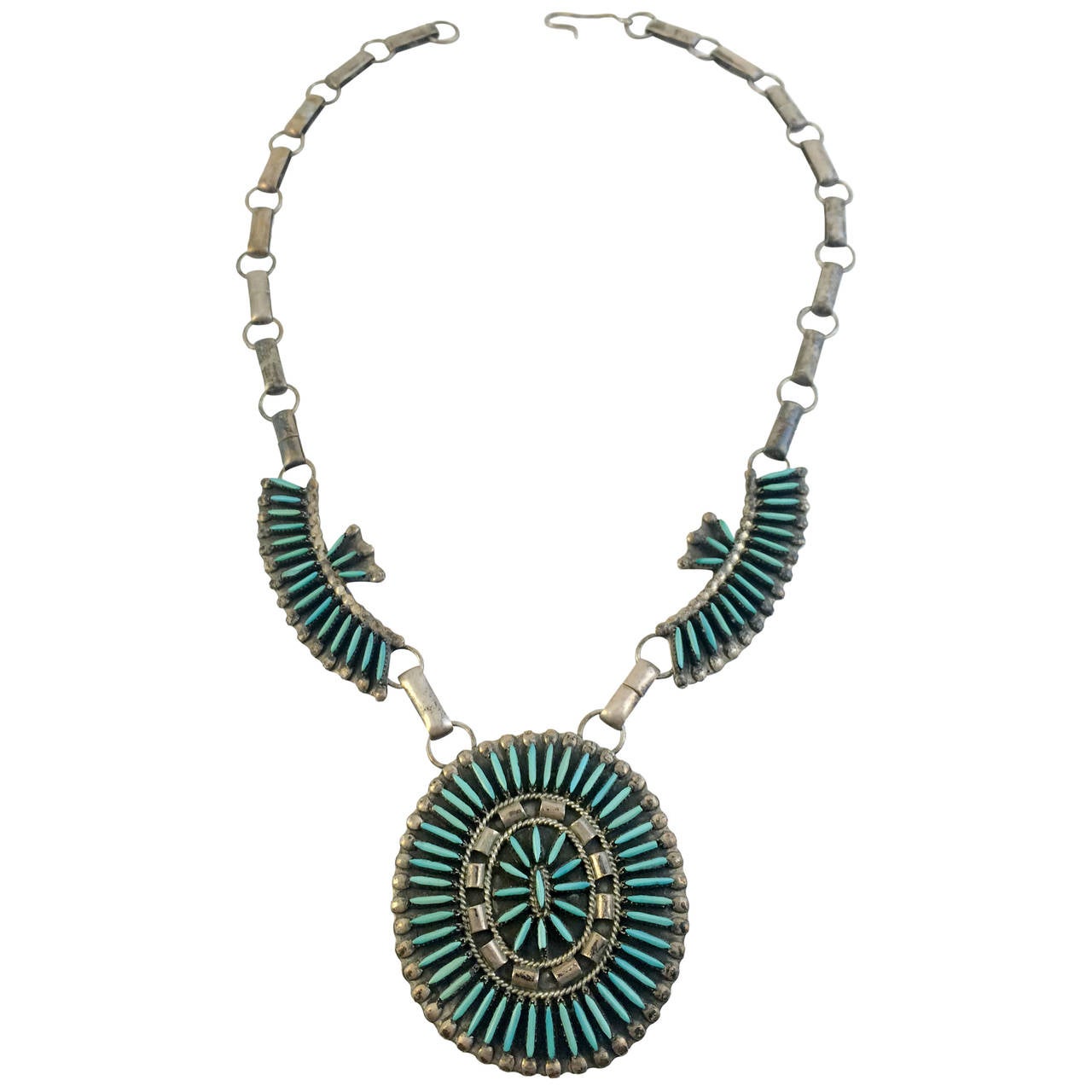 Native American Silver and Turquoise Necklace - 1970s