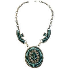 Vintage Native American Silver and Turquoise Necklace - 1970s
