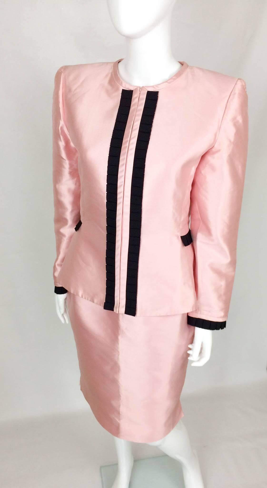 Pink Valentino Silk Skirt Suit - 1980s For Sale