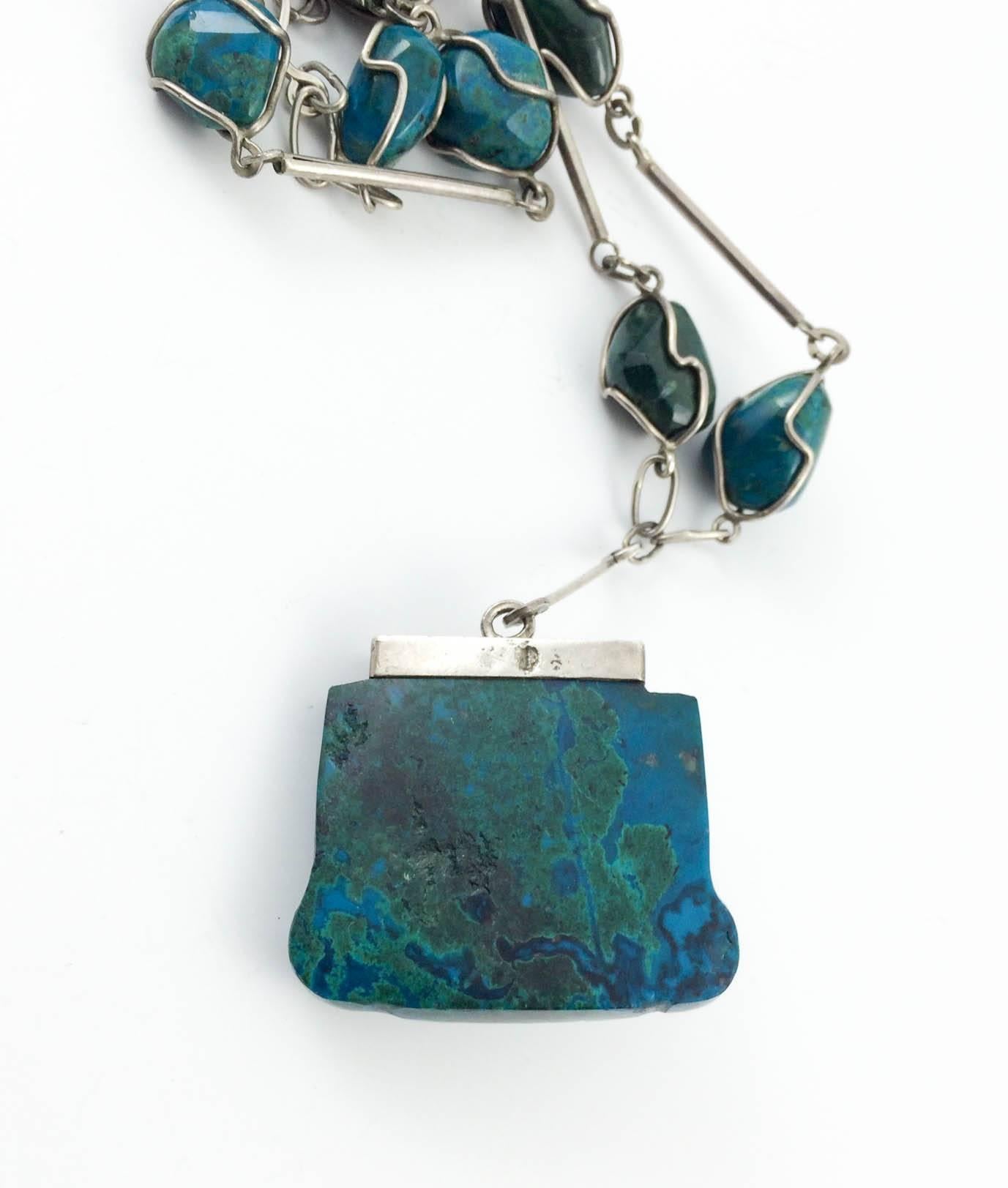 Silver and Peruvian Turquoise Necklace - 1970s 1