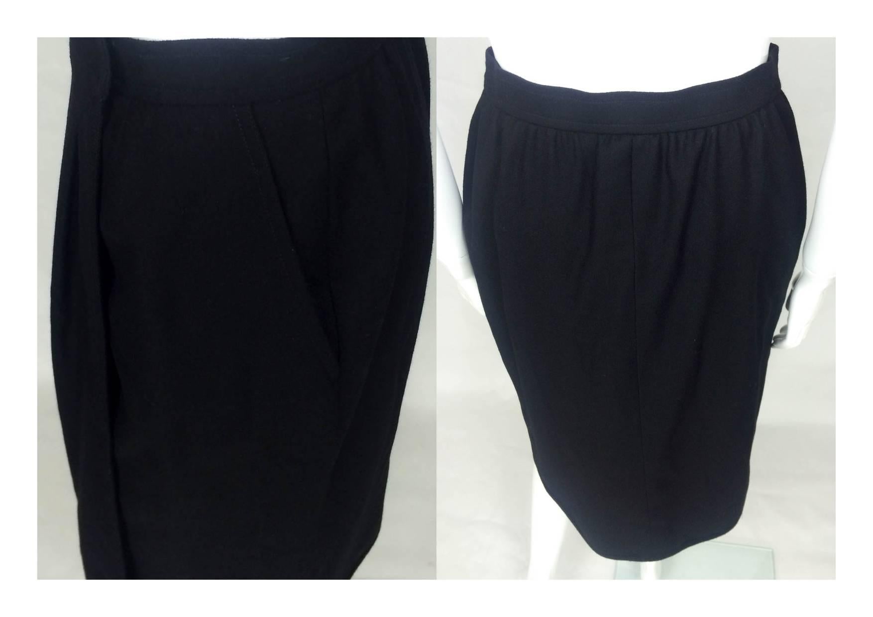 Yves Saint Laurent Black Wool Wrap Midi Skirt - 1980s 5