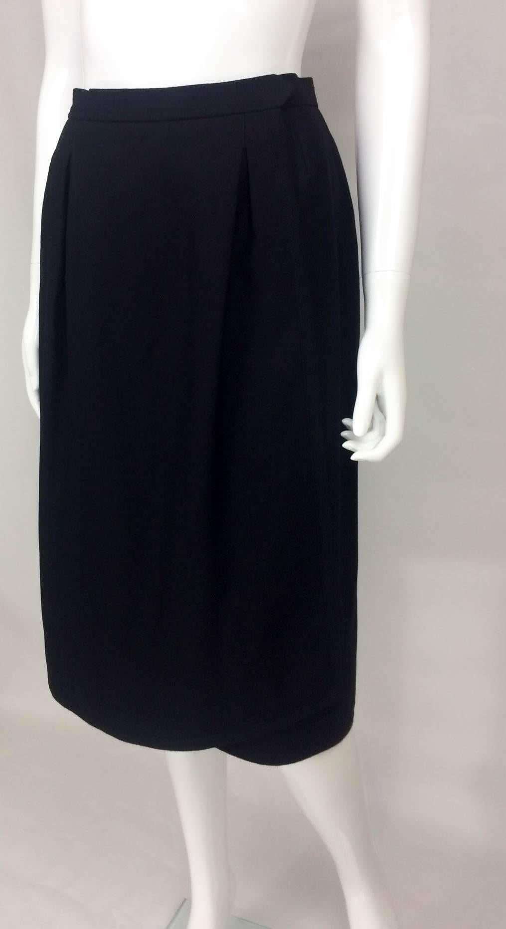 Women's Yves Saint Laurent Black Wool Wrap Midi Skirt - 1980s