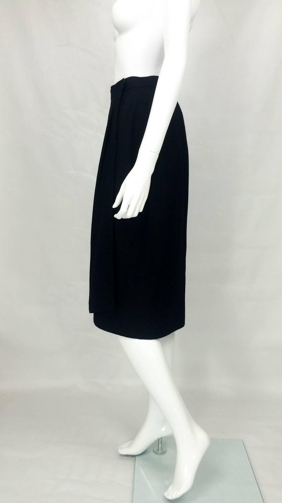 Yves Saint Laurent Black Wool Wrap Midi Skirt - 1980s 1