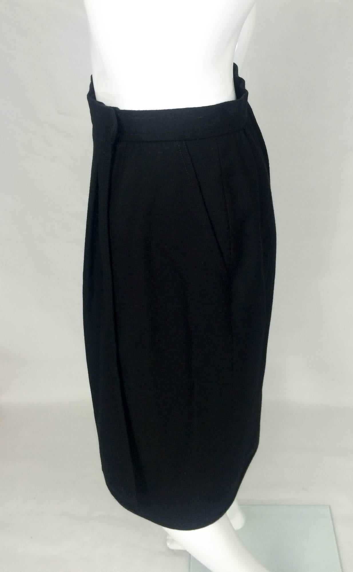 Yves Saint Laurent Black Wool Wrap Midi Skirt - 1980s 2