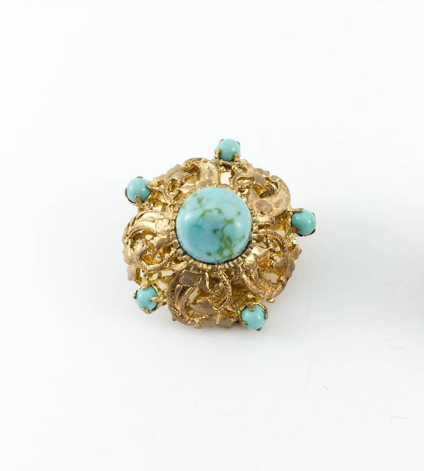 Chanel (by Maison Gripoix) Turquoise Poured Glass Clip-on Earrings - 1950s 1