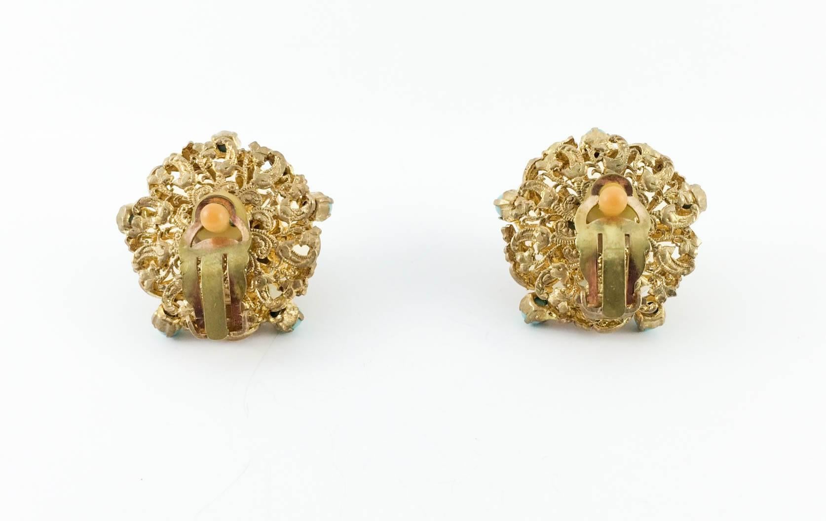 Chanel (by Maison Gripoix) Turquoise Poured Glass Clip-on Earrings - 1950s In Excellent Condition In London, Chelsea