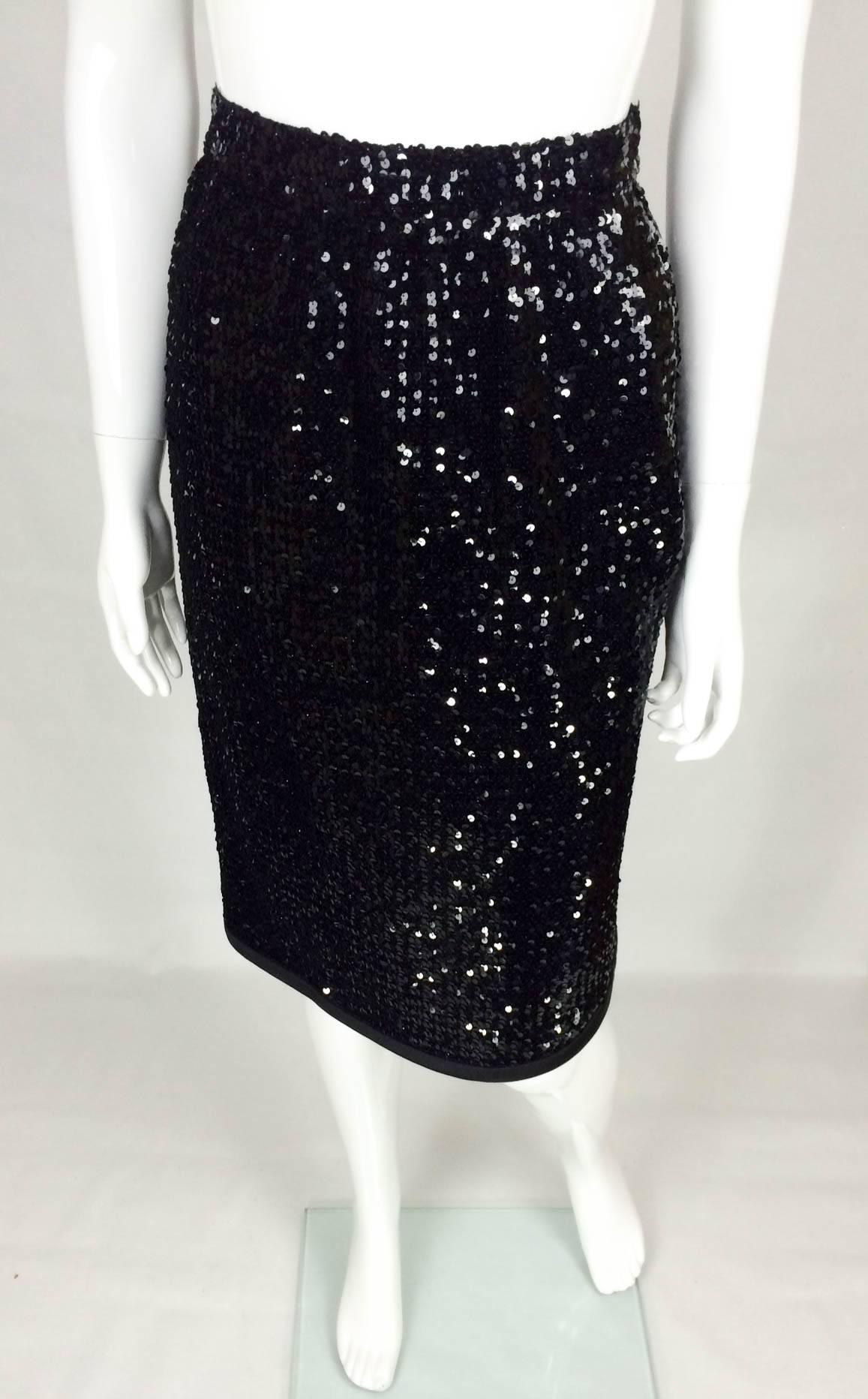 Yves Saint Laurent Black Sequin Skirt - 1980s In Excellent Condition In London, Chelsea