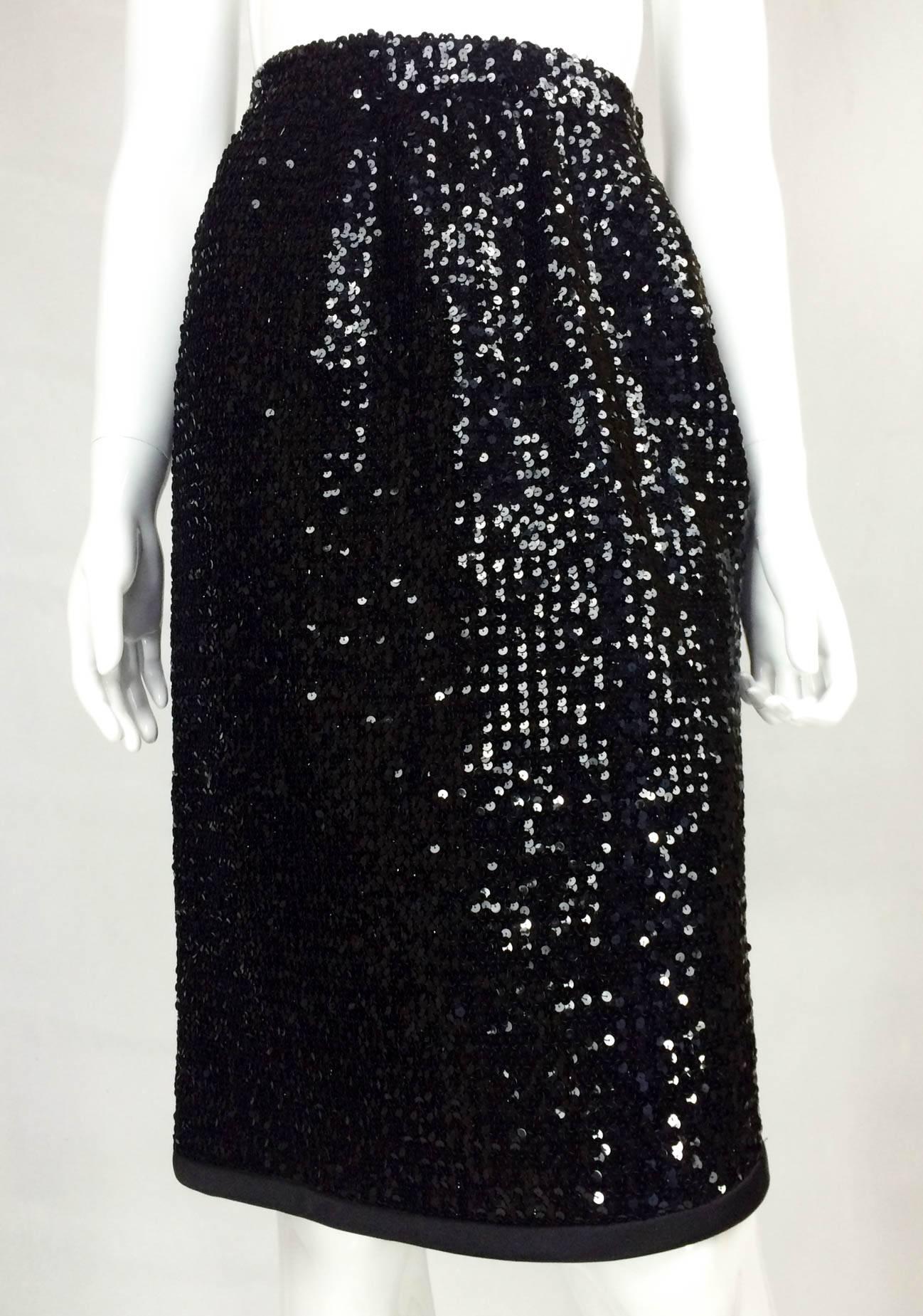 Women's Yves Saint Laurent Black Sequin Skirt - 1980s