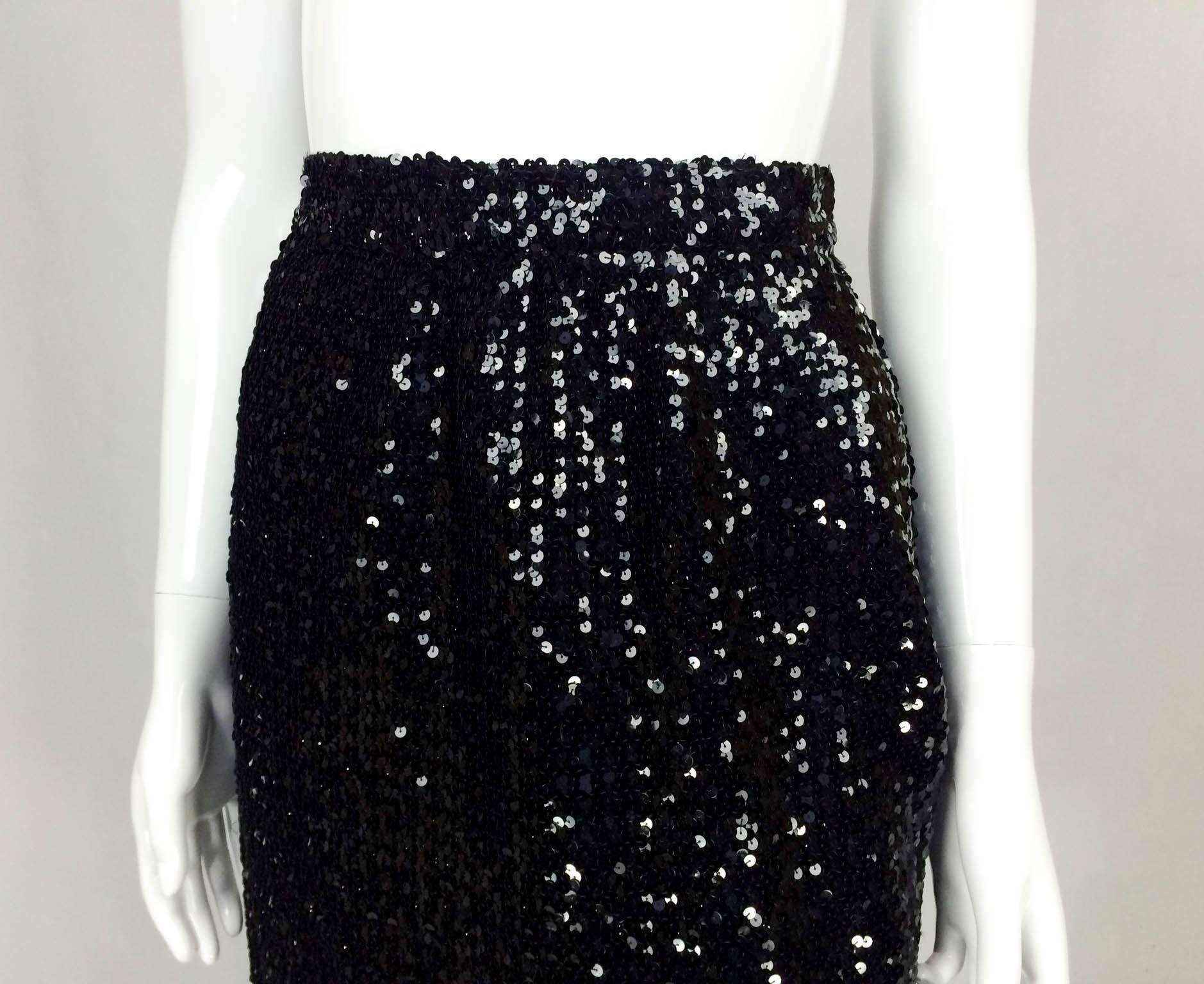 Yves Saint Laurent Black Sequin Skirt - 1980s 2