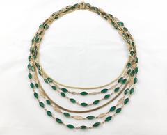 Multi-Strand Gold-Toned and Green Paste Necklace - 1940s/1950s