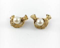 Chanel Glass Pearl Birds Nest Clip-on Earrings, by Robert Goossens - 1950s