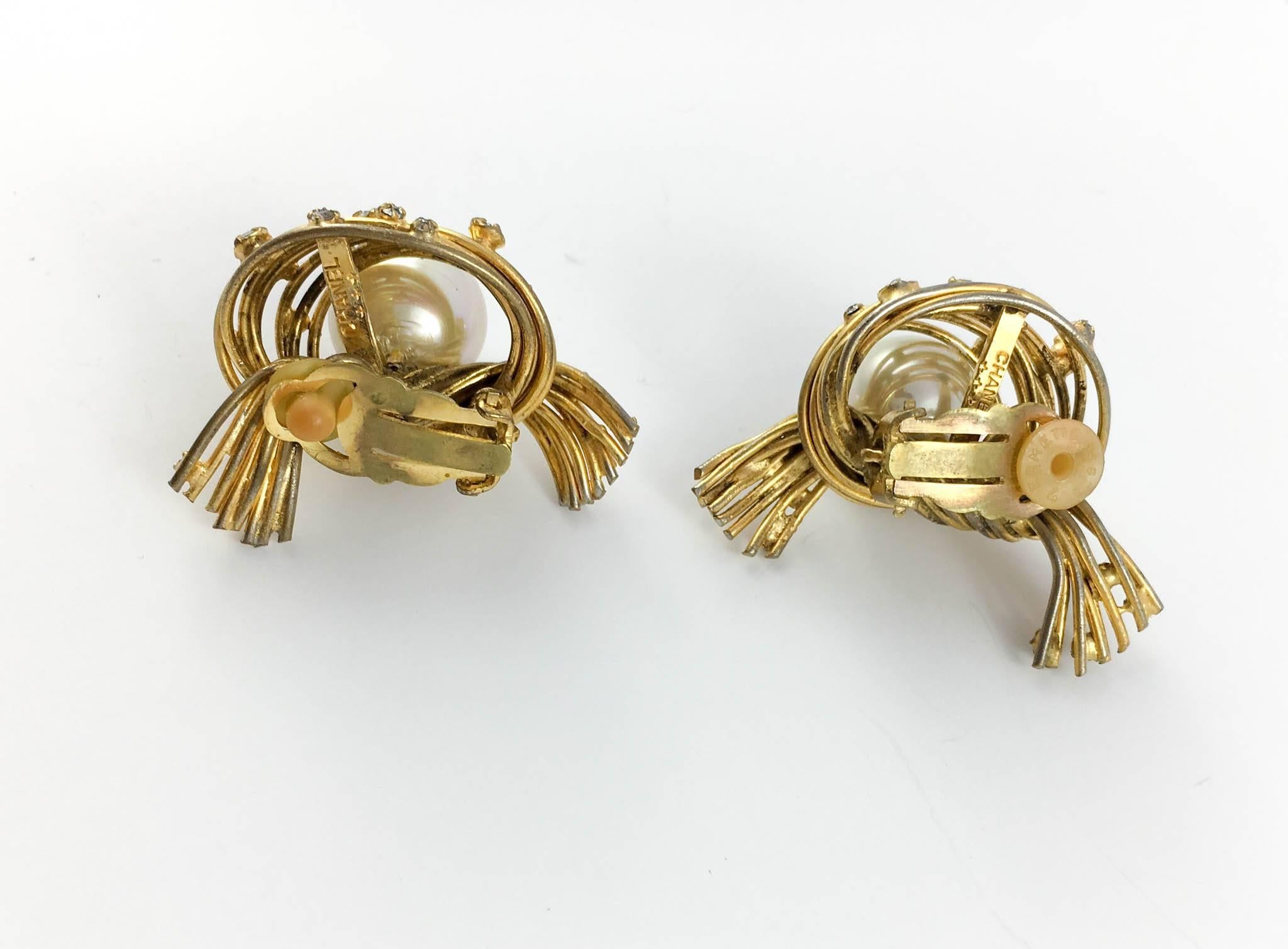 Chanel Glass Pearl Birds Nest Clip-on Earrings, by Robert Goossens - 1950s 1