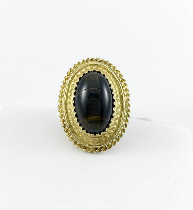 Women's or Men's Tiger's Eye Statement Ring - 1860s For Sale