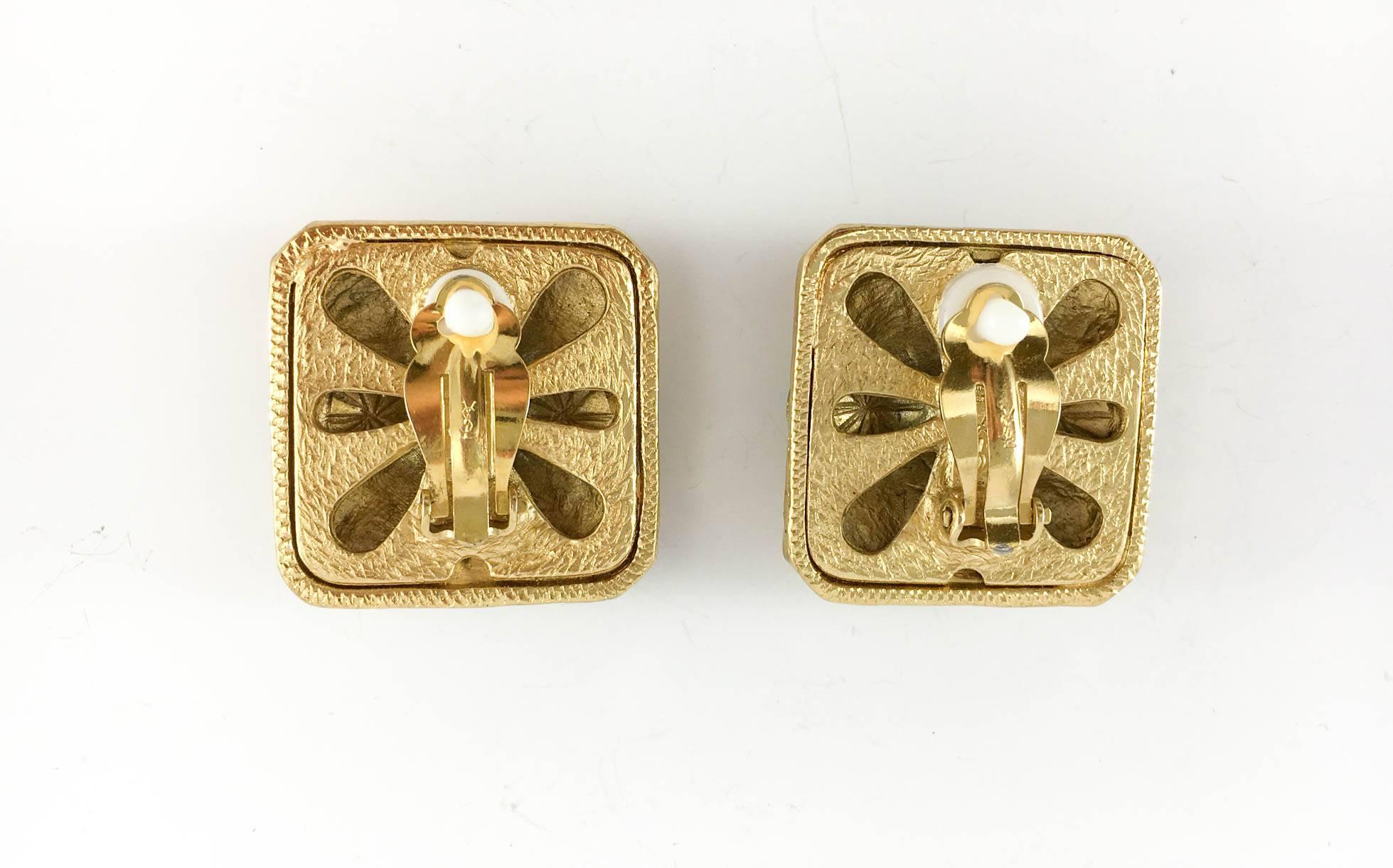 Yves Saint Laurent Gripoix Gold-Plated Earrings, by Robert Goossens - 1980s For Sale 1