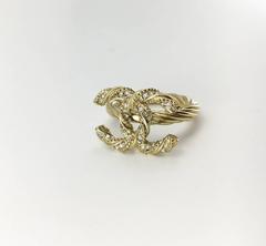 Chanel Strass Crystal Twist Gold Tone Ring - 2014