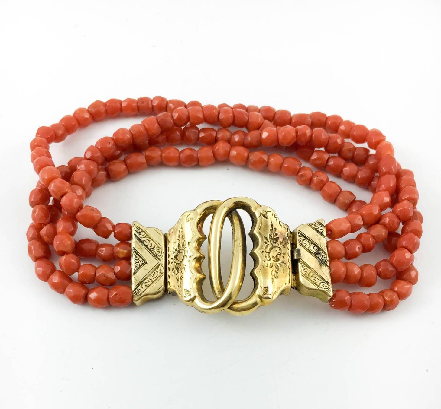 Women's Antique Multi-Strand Coral and Gold Bracelet - Mid 19th Century