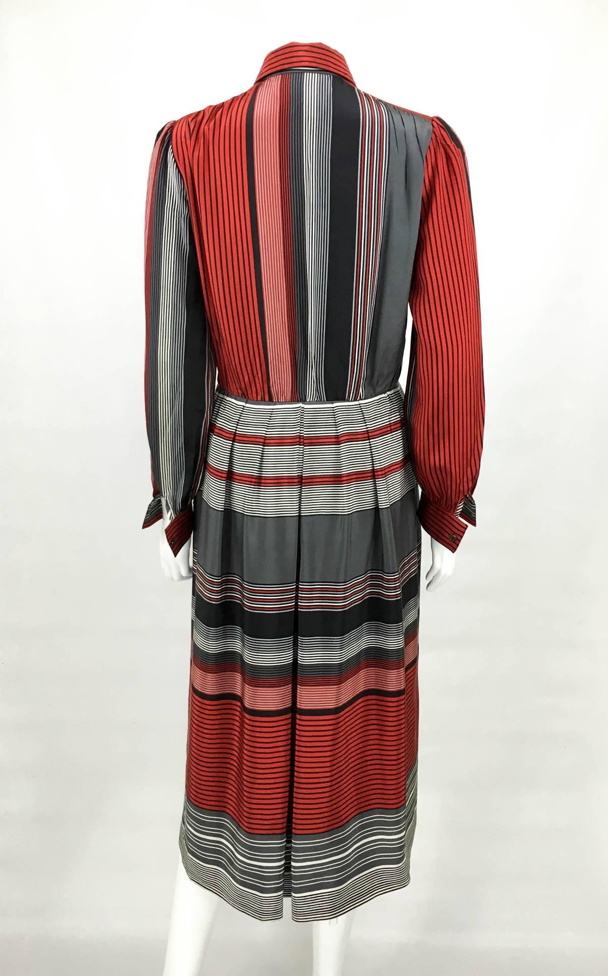 Balenciaga Silk Pussy Bow Stripy Dress - 1970s 3