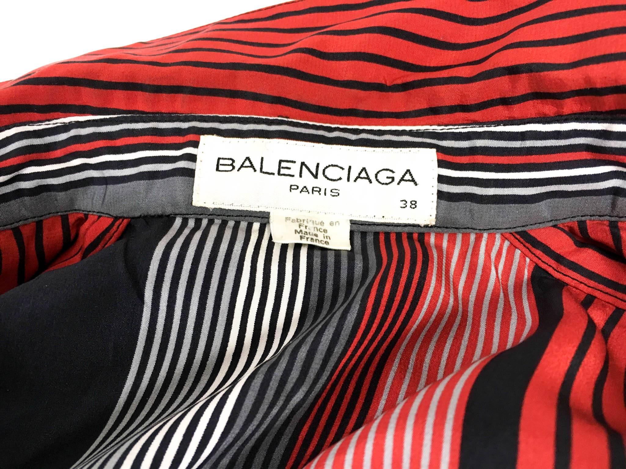 Balenciaga Silk Pussy Bow Stripy Dress - 1970s 5