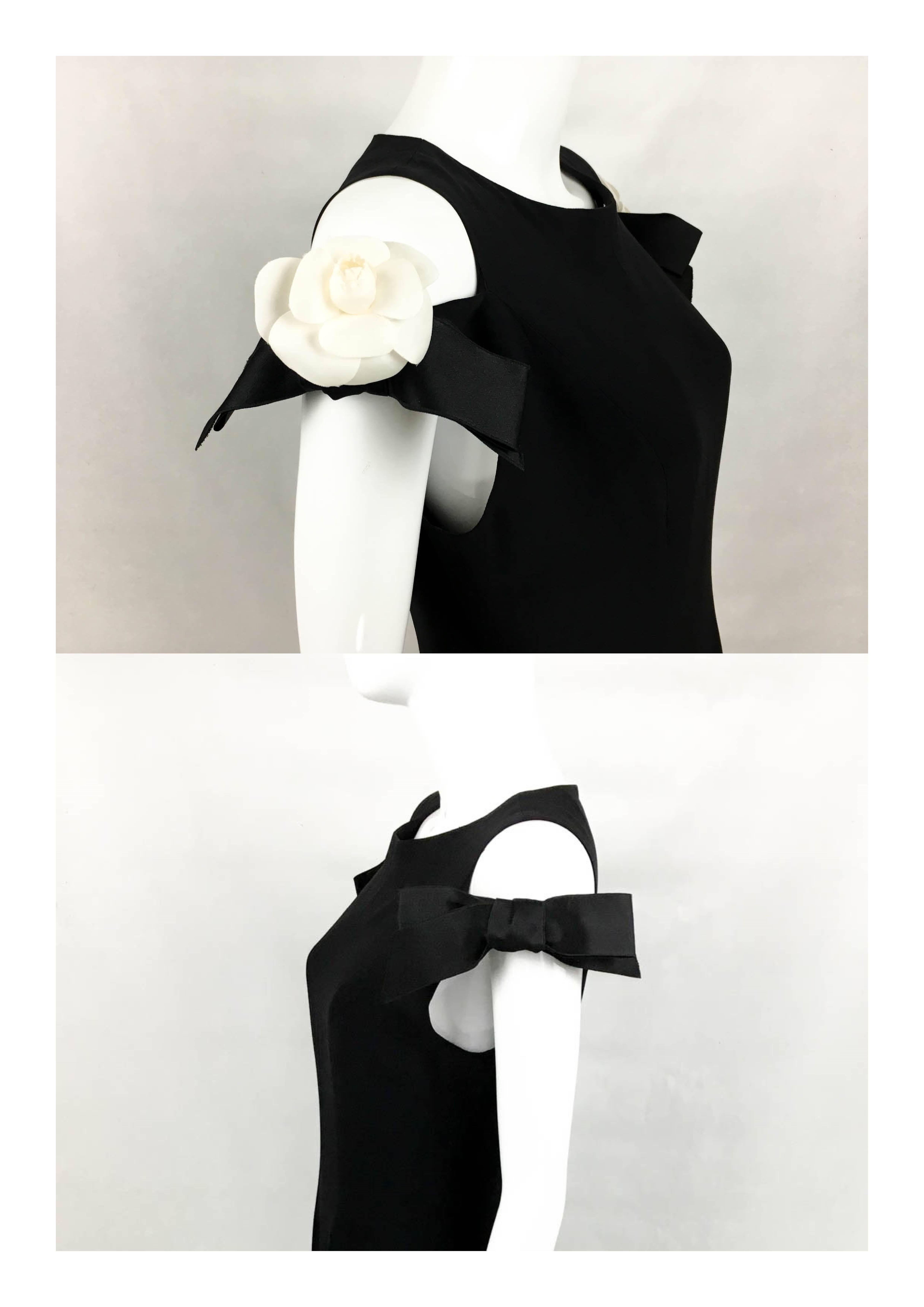 Chanel Black Silk Dress With Detachable Silk Camellias - 1990s 3