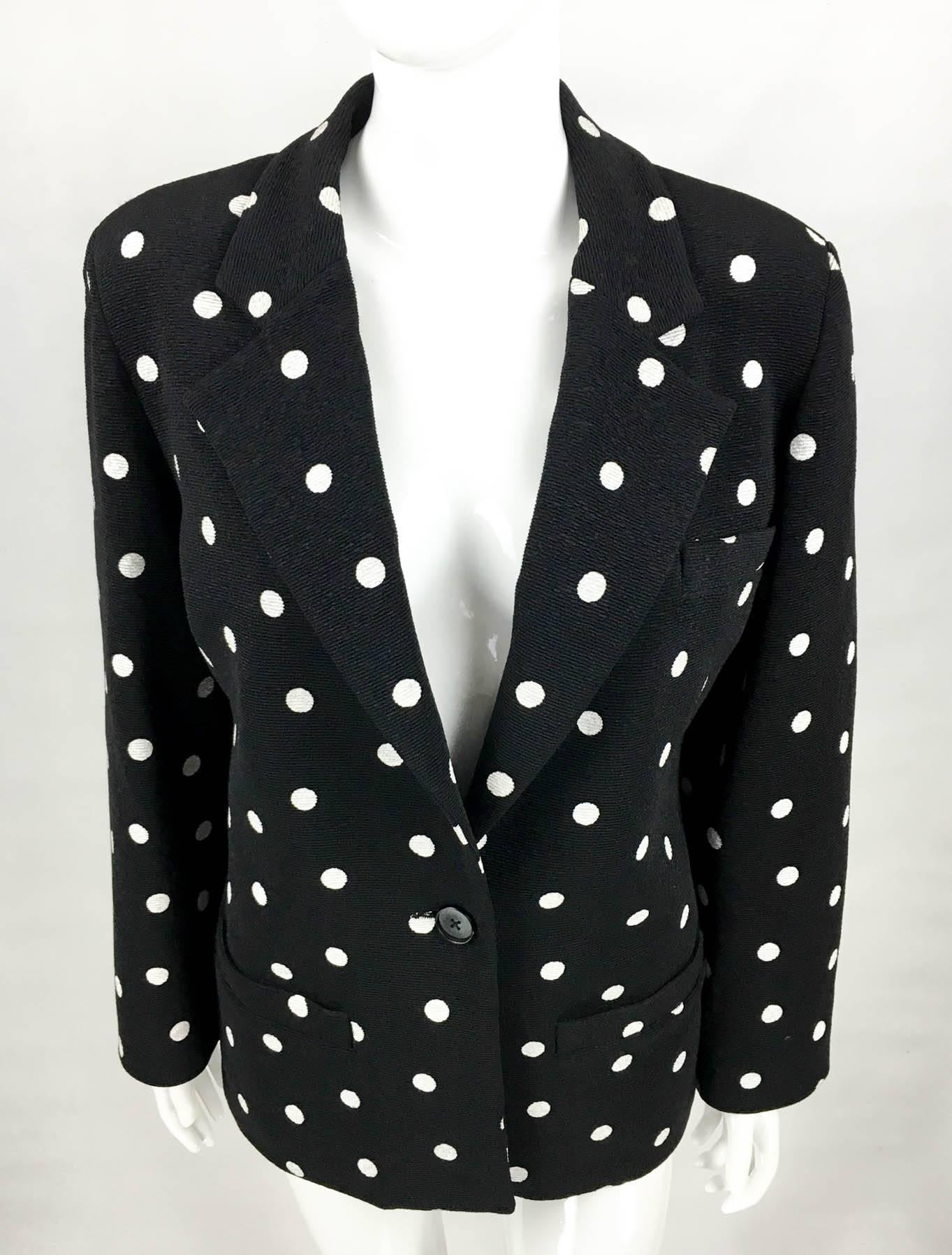Balenciaga Black and White Polka Dot Blazer - 1980s In Excellent Condition In London, Chelsea