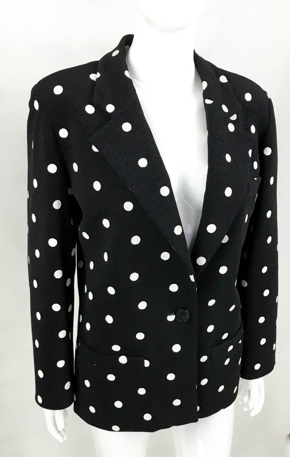 Women's Balenciaga Black and White Polka Dot Blazer - 1980s