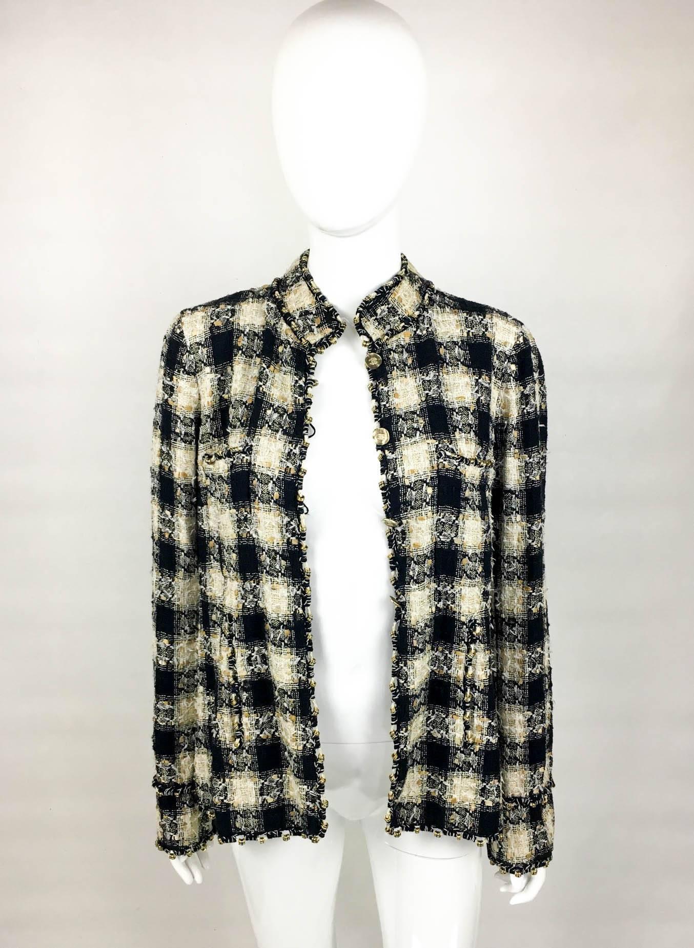 Chanel Bouclé Jacket in Gold, Black and Ivory with Embellished Trims - 2006 In Excellent Condition In London, Chelsea