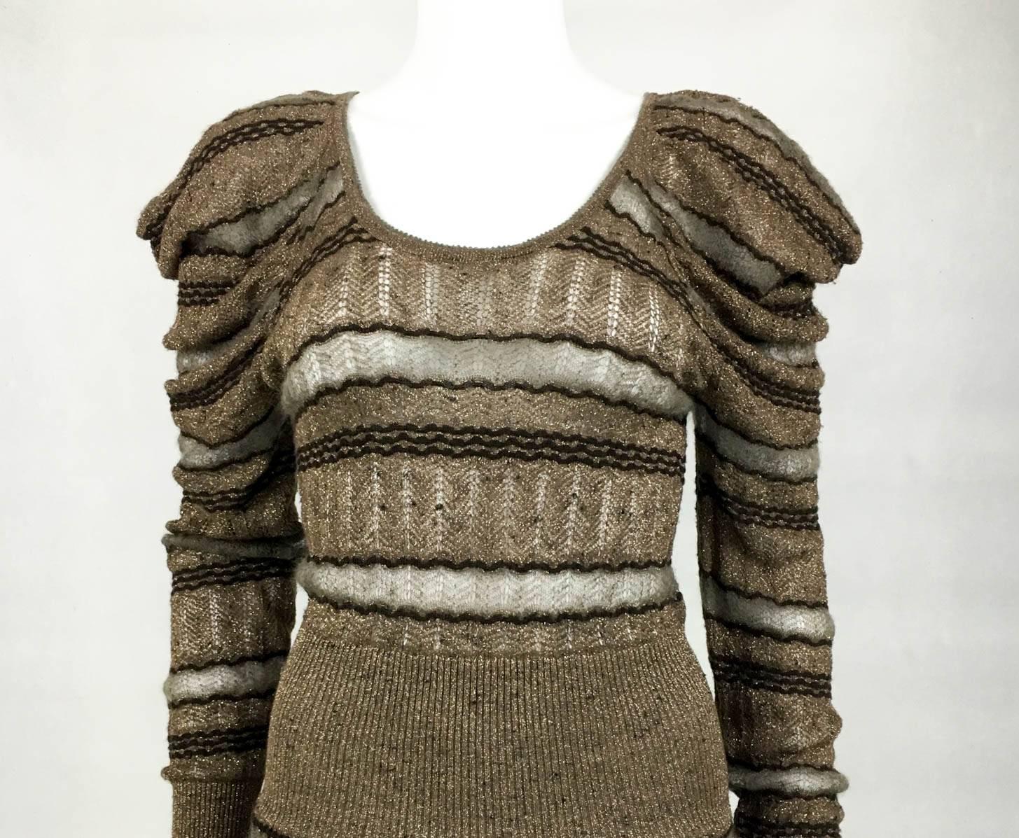 Brown Kenzo Lurex Sheer Knitted Dress - 1990s For Sale