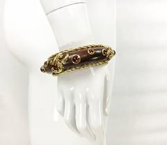 Dominique Aurientis Rhinestone, Gilt Metal and Polished Wood Bangle - 1980s