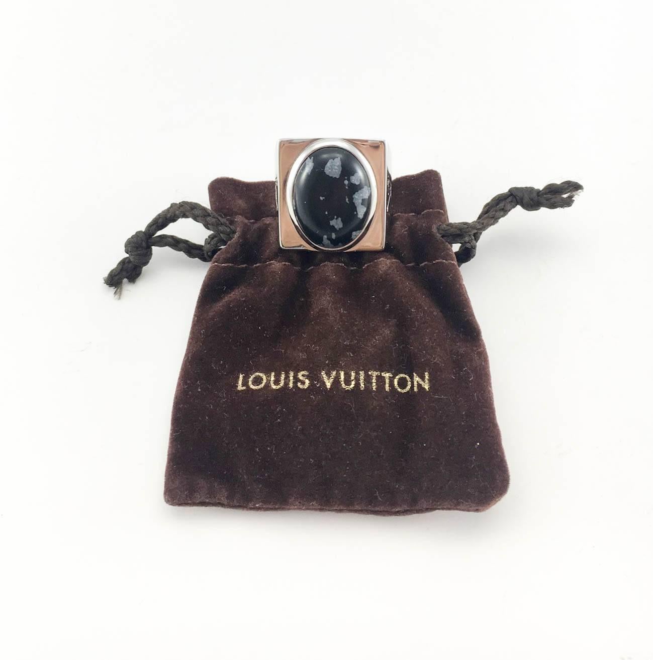 Louis Vuitton Snowflake Collection Silver and Obsidian Men's Ring 4