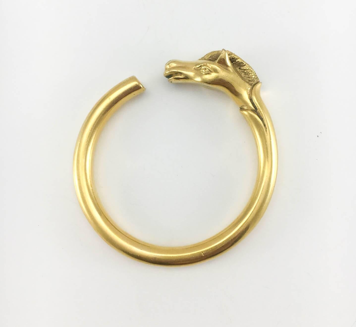 Hermes Gold-Plated Horse Head Bangle - 1980s In Excellent Condition In London, Chelsea