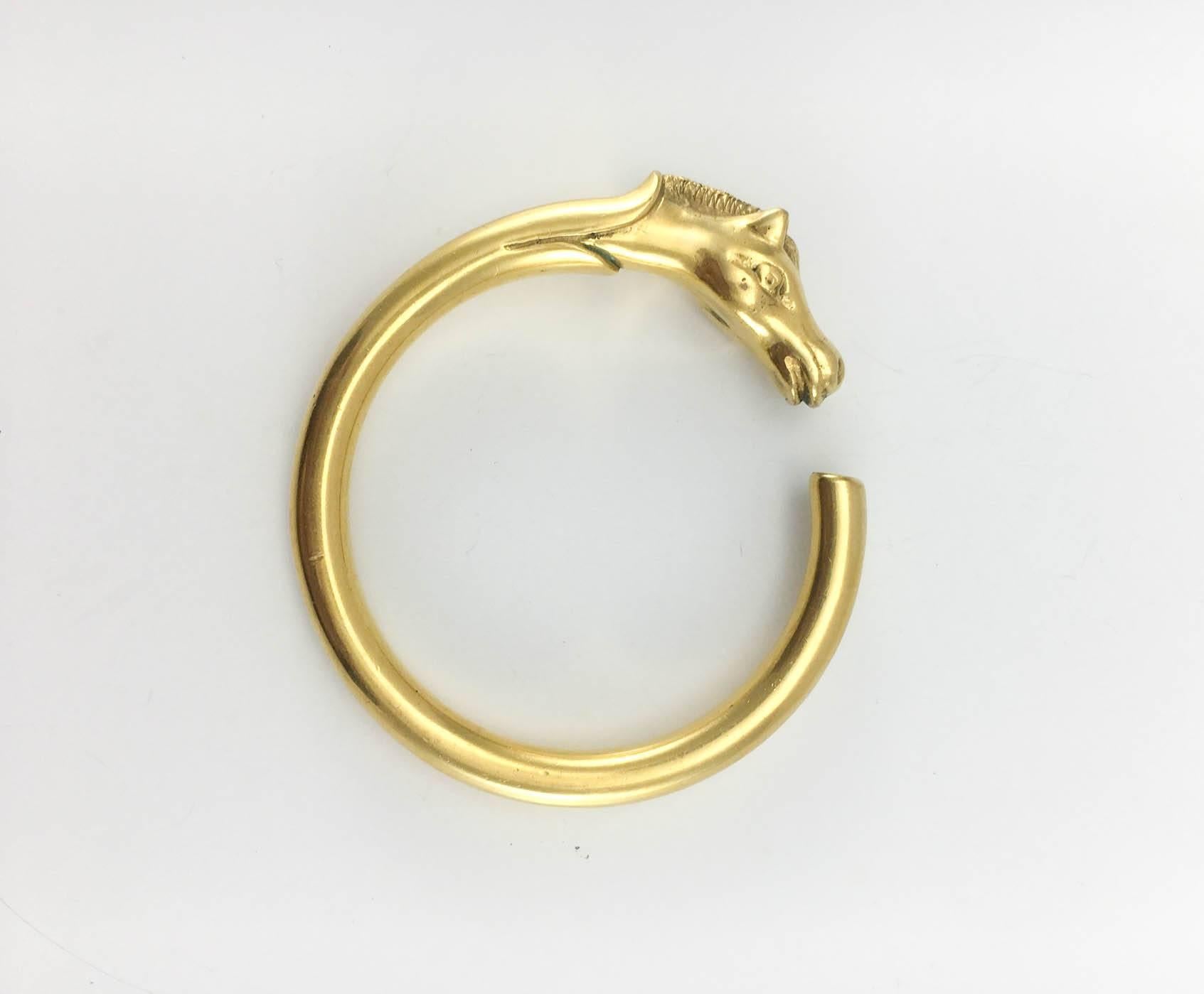 Women's Hermes Gold-Plated Horse Head Bangle - 1980s
