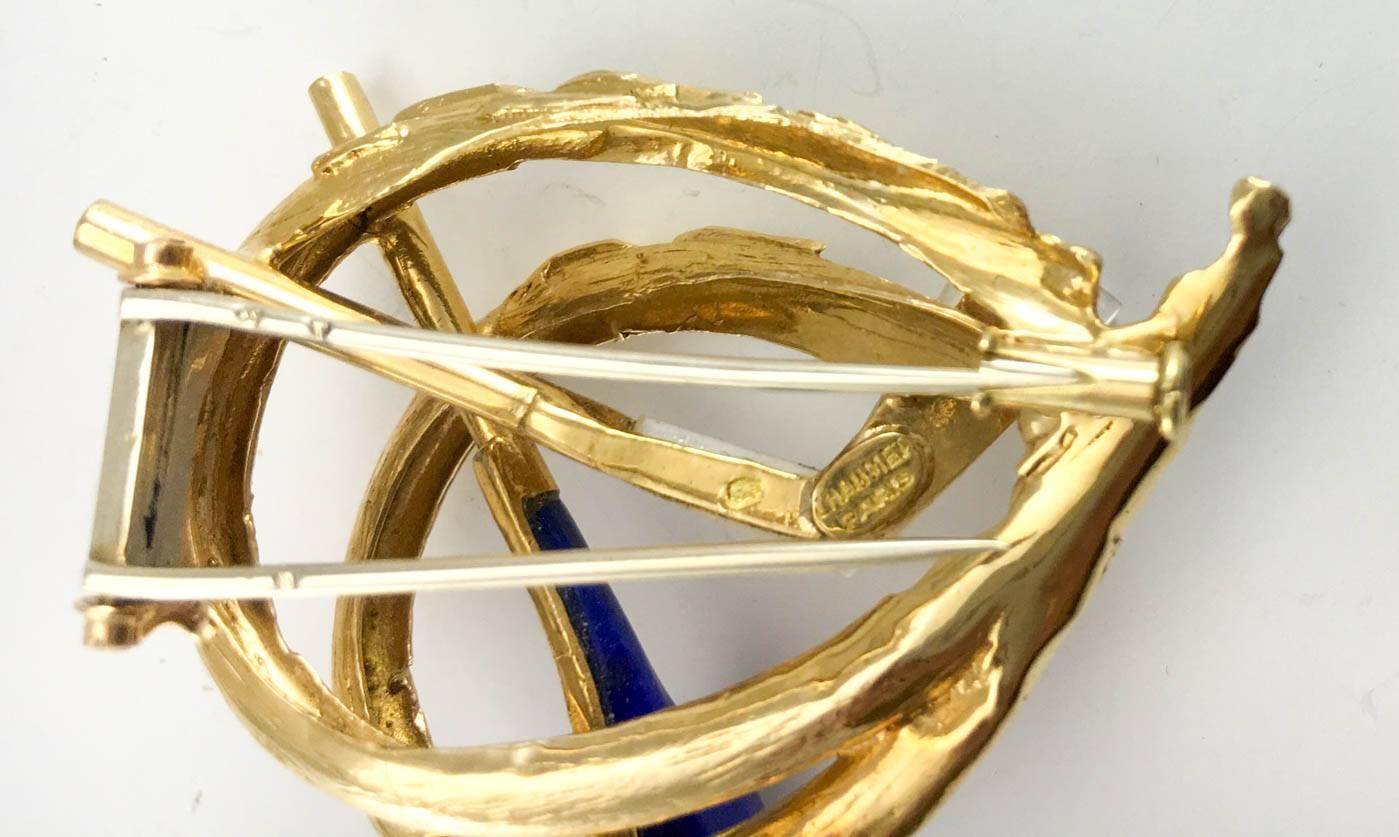 Chaumet 18K Gold, Lapis Lazuli and Mother of Pearl Golfing Brooch - 1960s 1