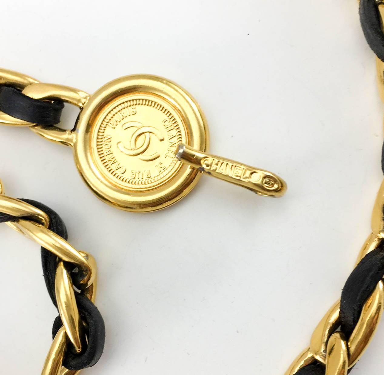 1990s Chanel Woven Leather and Chain With 'CC' Logo Medallions Belt / Necklace 4