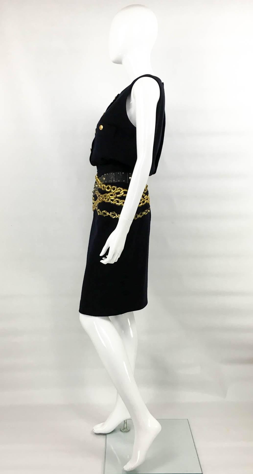 Chanel 'Chain' Wool Black Dress - Circa 1985 3