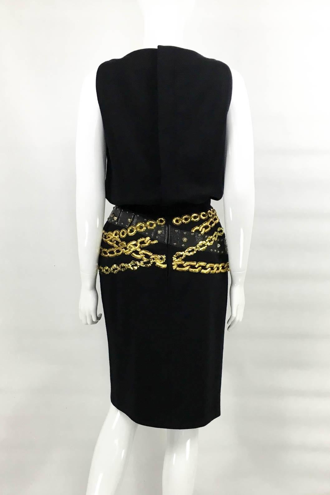 Chanel 'Chain' Wool Black Dress - Circa 1985 4